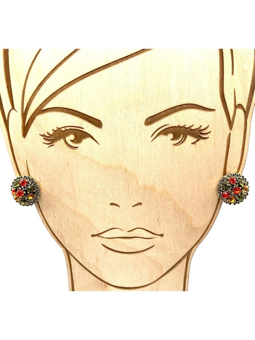 Retro Autumn Glam Earrings, Filigree Circle Frames for Bright Rhinestone Chaton